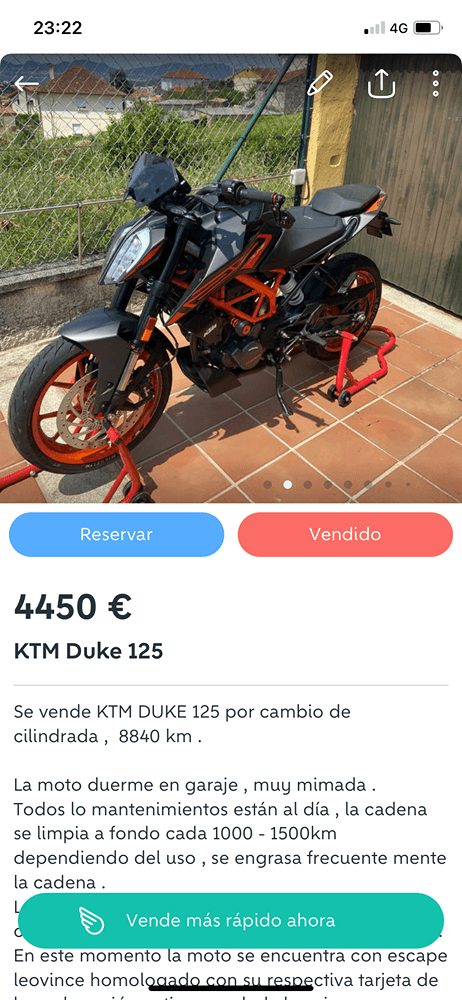 Moto KTM DUKE 125 de seguna mano del año 2022 en Pontevedra